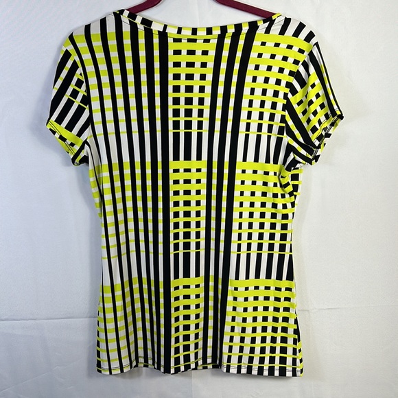 Worthington Short Sleeve Yellow,Black &White Stripe Blouse Size Medium Like New - Picture 2 of 7